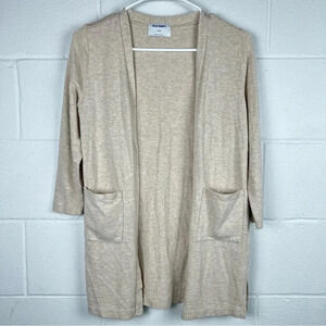 Old Navy Women's Beige Open Front Cardigan Sweater 3/4 Sleeve Pockets‎ Size M